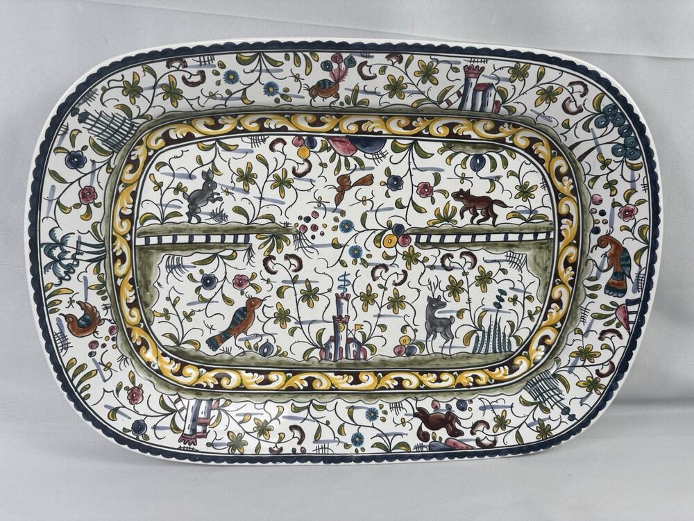 Williams Sonoma Nazari Portugal Hand Painted 19” Folk Art Serving Platter /